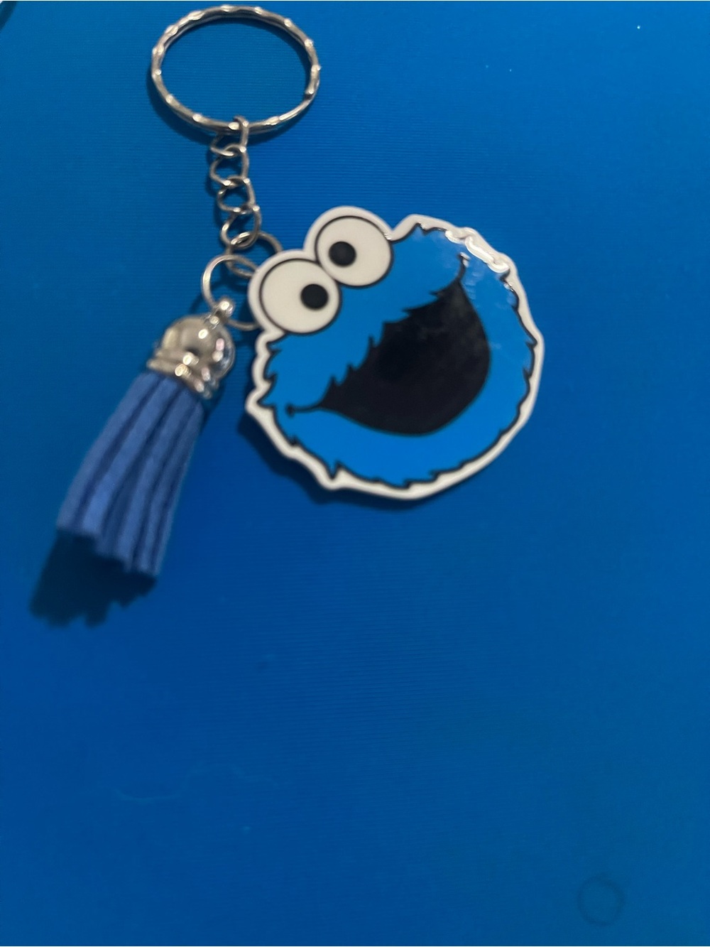 Blue Cookie Monster Keychain with Tassel - Accessories
